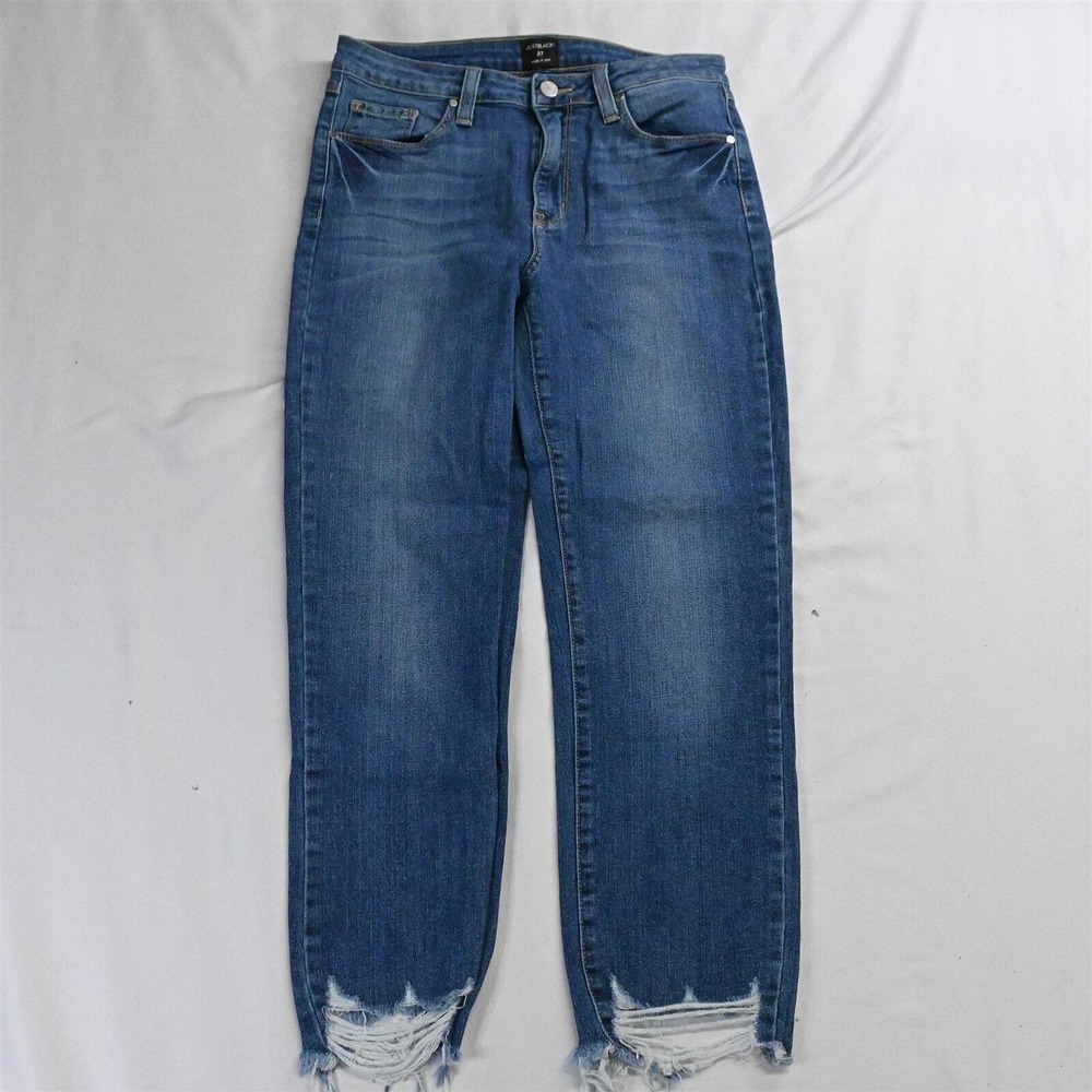 Just Black 27 Mid‎ Rise Raw Hem Destroyed Skinny Medium Stretch Denim Jeans